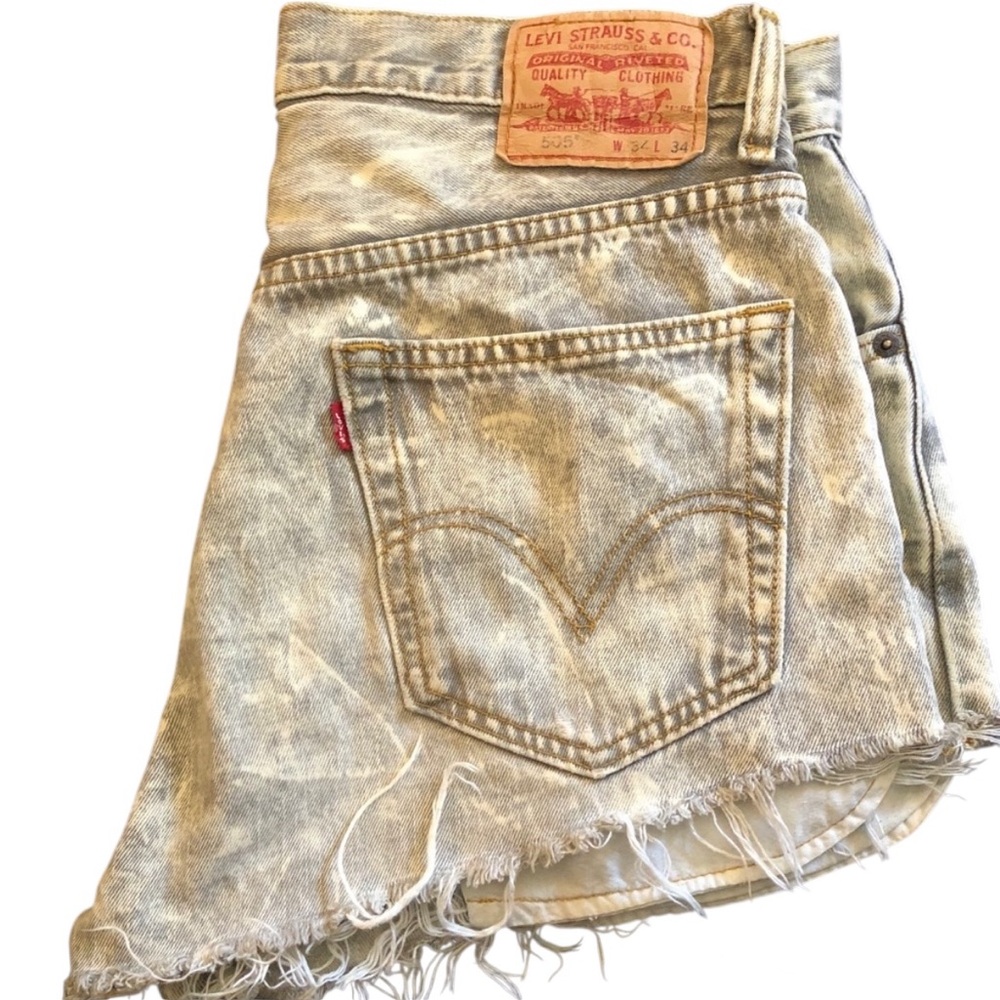 OOAK Levi Handmade Distressed Frayed Hem Gray Denim Jean Shorts - Waist 17”